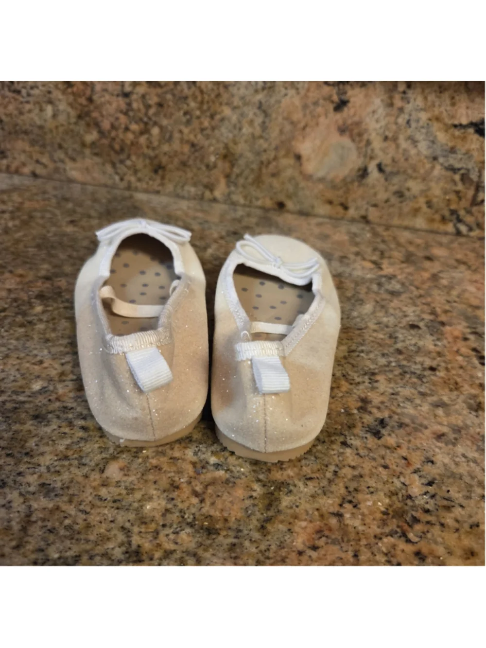 Girls Cat & Jack Glitter Ballet Flats, White/Silver, Size 9 Toddler